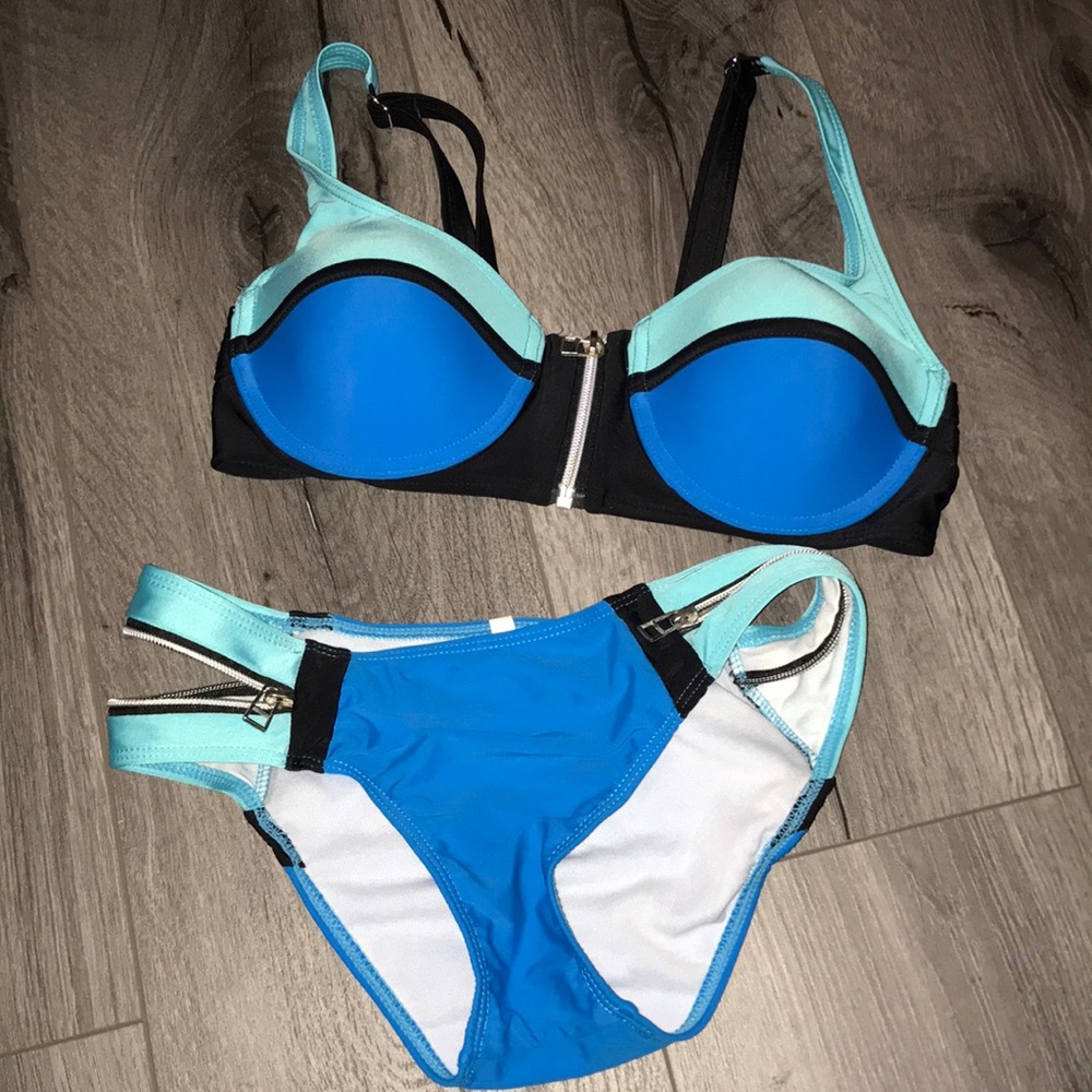 🐬🐠Blue x black zipper scuba bikini 💦🐟